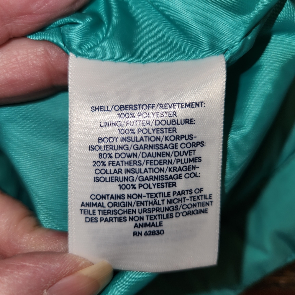 Lands End Teal Green Down Filled Puffer Vest Zip Front Size M Snap Pockets Warm - Picture 9 of 12